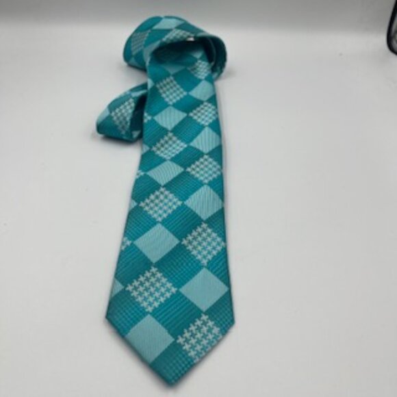 Stacy Adam’s Neck Tie Turquoise Check Design Classic Width - Picture 2 of 8